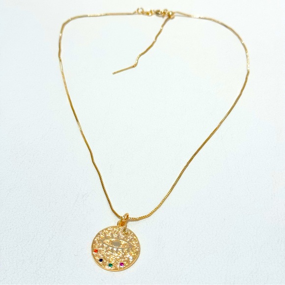 14K Gold-plated Evil Eye Pendant Necklace - Picture 3 of 6